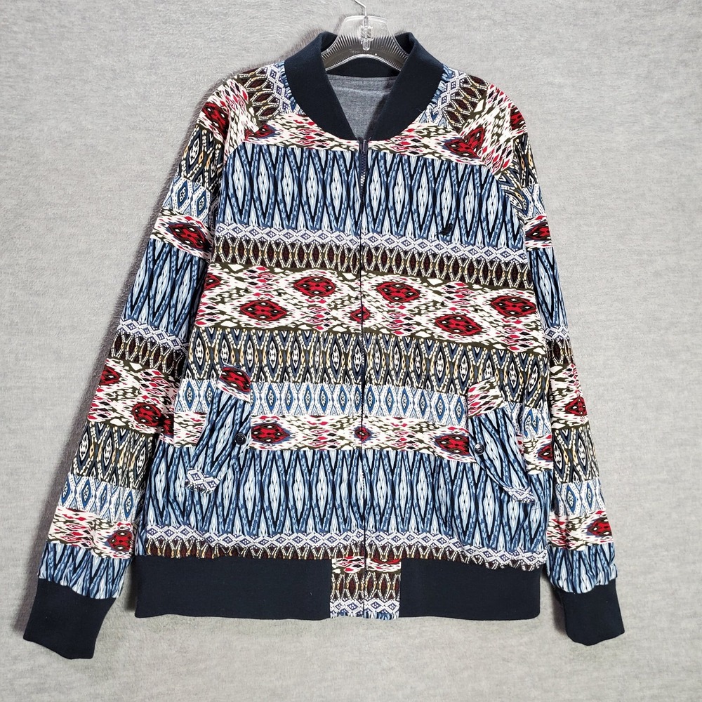 Jeff Staple Pigeon Women Jacket XL Blue Aztec Reversible Bomber Full Zip